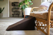 brown dog ramp by sofa side view